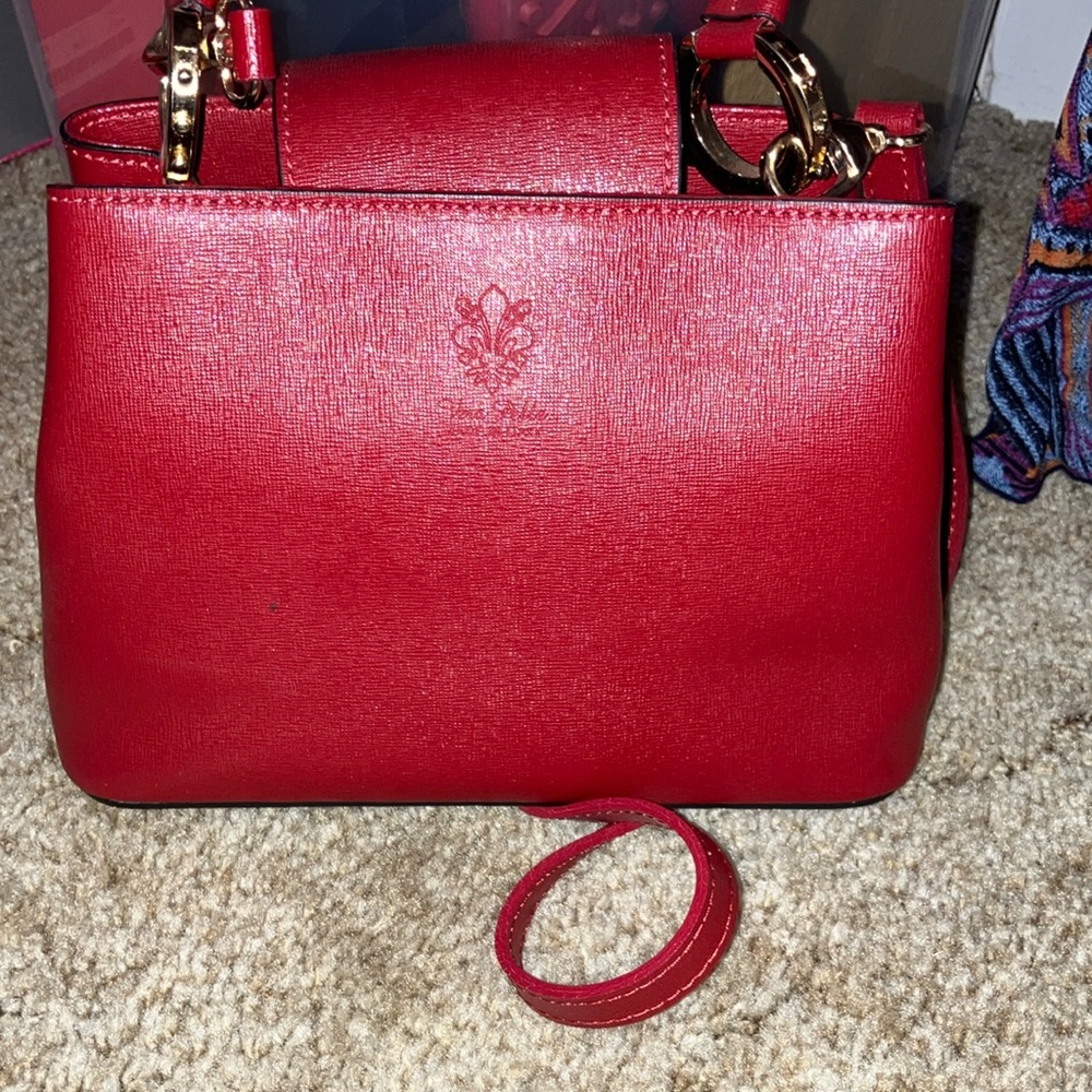 Vera Pelle Red Leather Satchel with Gold Hardware